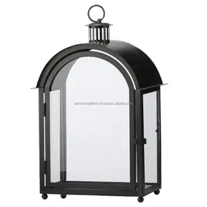 Linterna de vela de vidrio transparente y Metal, con recubrimiento de polvo negro, acabado en forma de arco, diseño moderno con mango para decoración del hogar