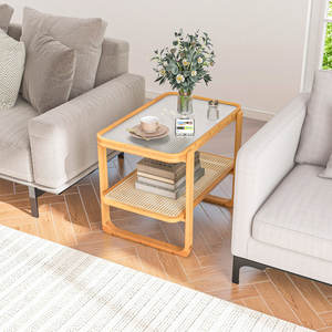 Table d'extrémité en bambou de style scandinave avec table d'appoint en verre facile à assembler pour le salon ou l'hôtel - Product Image 2