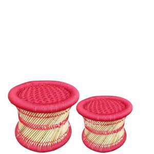 Ensemble de 2 tabourets en osier naturel pour meubles de patio Console incrustée d'os traditionnels tabouret en bambou tissé à la main polyvalent pouf pouf Boho - Product Image 1