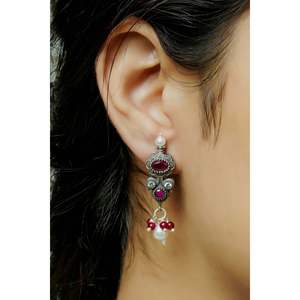 Kolhapuri Work Silver <b>Necklace</b> Set with <b>Ruby</b> Kota-Stone for Weddings - Product Image 3