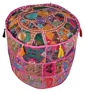 Funda de Puff Tradicional India Estilo Otomano, Patchwork de Algodón Vintage con Diseño Moderno, Decoración Boho para Sala de Estar - Product Image 2