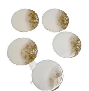 Sous-verre de table rond en résine blanche perle avec combinaison dorée et tapis avec abat-jour naturel bicolore - Product Image 6