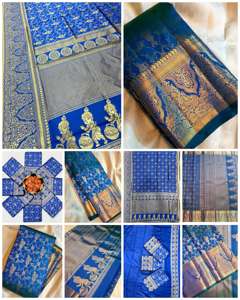 ผ้าส่าหรีผ้าไหมสีม่วงสำหรับงานปาร์ตี้ฤดูร้อนผ้าแจ็คการ์ดขนาดใหญ่สีทอง - Product Image 6