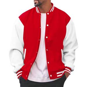 Veste de baseball classique pour homme, col montant, à capuche, rouge et blanc, style varsity, bomber décontracté, vêtements de sport - Product Image 1