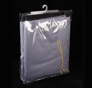 Premium Transparent 0.15mm PVC Textile Bag with Plastic Hanger Bedding Packaging Bag with Hanger and Snap Button - 3-Side Gusset - Product Image 1