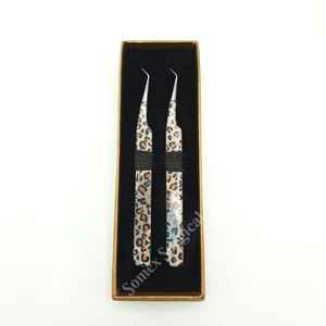 Pinces à cils professionnelles de haute qualité en acier inoxydable, poignée diamantée avec pointes en fibre pointues pour les extensions de cils - Product Image 6