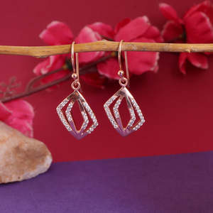 Boucles d'oreilles pendantes plaquées or rose, taillées en diamant, pour femmes, style religieux tendance, avec pierre principale en zircon, cadeau - Product Image 1