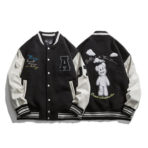 Nouveau printemps et automne surdimensionné veste de Baseball ample manches en cuir femmes manteau hommes Varsity Bomber unisexe Couple Chic rue - Product Image 3