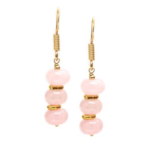 Handcrafted Pink Rose Quartz Gemstone <b>Earrings</b> with Gold Spacer Round Beads & Gold Plated Hook Dangle Birthstone <b>Earrings</b> - Product Image 2
