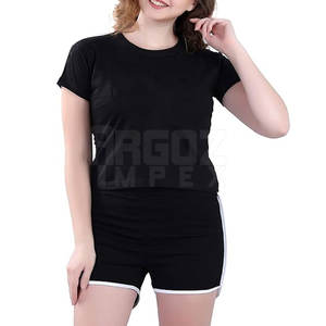 Street Wear Casual Mujer Venta al por mayor Camiseta y pantalones cortos Conjunto 100% algodón Logotipo personalizado Camiseta y pantalones cortos Conjunto - Product Image 1