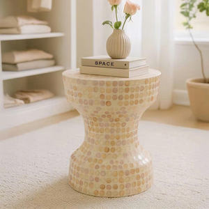 Delicate MOP Side Table Mother Of Pearl Stool Artistic Shell <b>Mosaic</b> Design Decorative Accent Table For Modern Luxury Interior - Product Image 2
