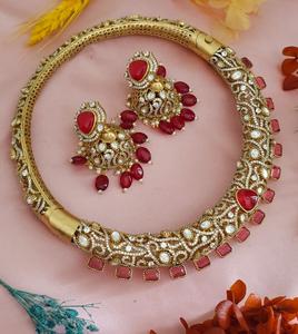 Ensemble de tour de cou en moissanite de haute qualité avec boucles d'oreilles pour mariage indien traditionnel pour femmes - Product Image 3