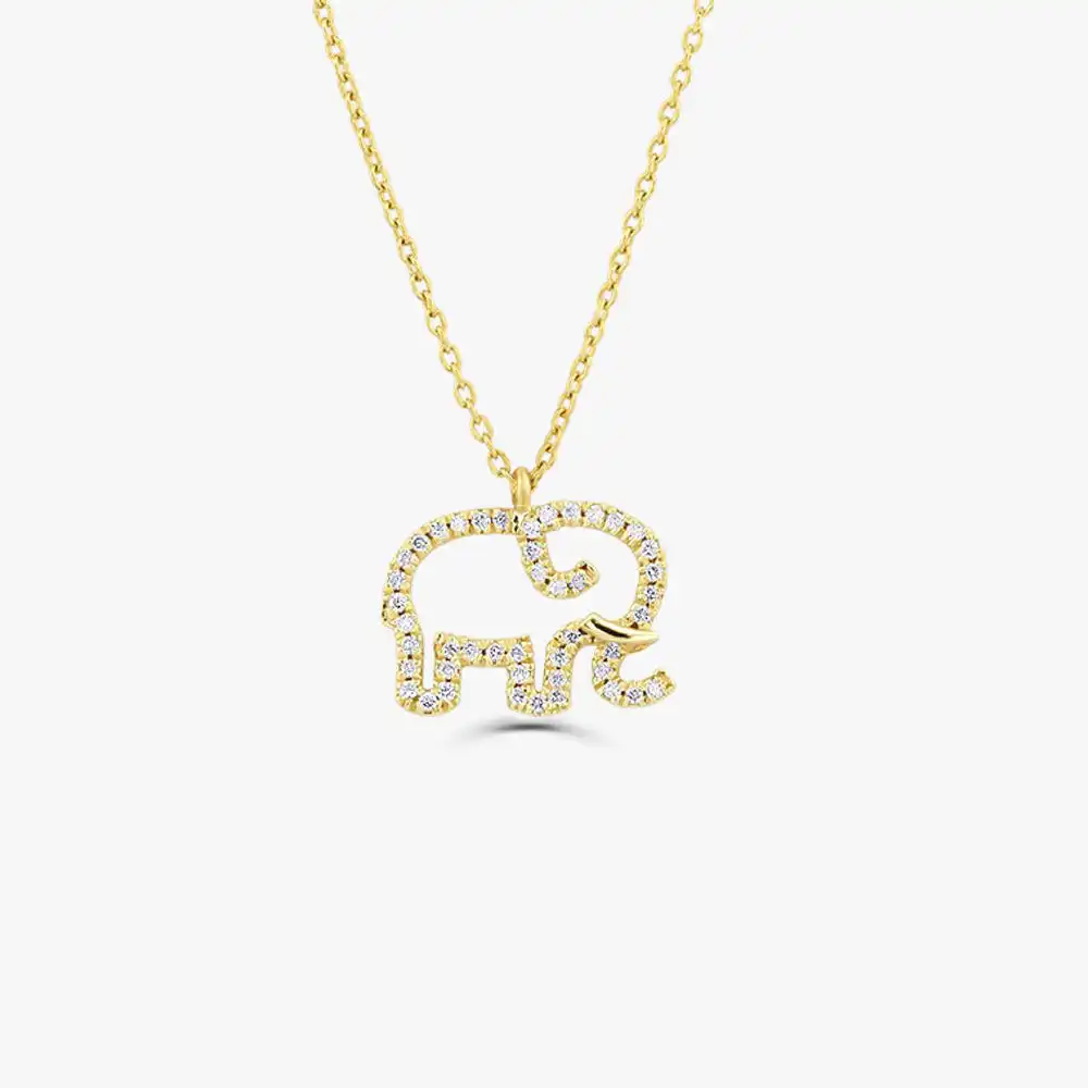 Open Elephant Charm Necklace in 10k/14k/18k Gold Baby Elephant Lucky Charm Necklace Cute Animal Minimalist Jewelry For Women