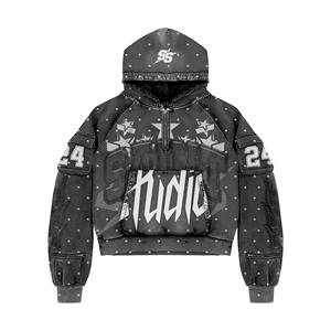 Sudadera con capucha de lana de algodón 100% hecha a medida para hombre, chaqueta de invierno, sudaderas bordadas con lavado ácido para hombre - Product Image 2