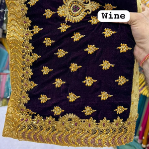 Sari de terciopelo suave y puro con blusa de seda Malai, con bordados finos y elegantes, borde decorativo para eventos especiales - Product Image 1