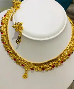 New Trendy Fashion Necklace Red Butterfly Stone Hot Selling Charm Choker 18k Gold Necklace Set For Women Party