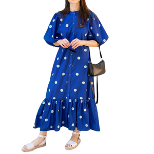 Producto de Venta caliente 100% vestidos casuales de alta calidad mujeres Floral bordado Color sólido liso teñido transpirable ropa de mujer - Product Image 1