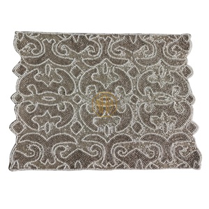Manteles individuales de lino con cuentas, manteles de mesa adornados a mano para decoración de boda, suministro directo de fábrica al por mayor, producto a granel con cuentas de algodón - Product Image 1
