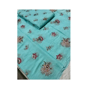 Tela de encaje bordado de gasa de fábrica al por mayor para boda Salwar Kameez de proveedor indio a precio mayorista - Product Image 1