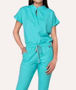 Uniformes de gommage médicaux à manches courtes col montant gommages d'infirmière avec ensembles d'uniformes d'hôpital en Spandex - Product Image 1