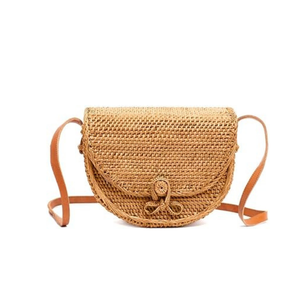 Sac à main en rotin tissé à la main pour femmes bohèmes élégantes doublure en coton automne bracelet en cuir gland été accessoire de mode simple ouvert - Product Image 4