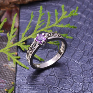 2.7 Gram 92.5 Sterling Silver Natural Blue <b>Amethyst</b> Round Shape Faceted Gemstopne Latest Simple Design <b>Ring</b> - Product Image 4