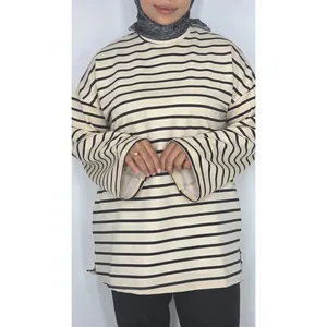 Tunique à capuche rayée en soie de haute qualité pour femme, coupe ample, col montant, sweat-shirt brodé avec fermeture éclair, collection hiver XS - Product Image 4