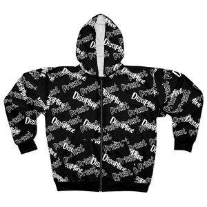 Sweat-shirt à capuche zippé pour homme, imprimé intégral, motif noir et blanc, coupe classique, style streetwear, pour l'automne - Product Image 4
