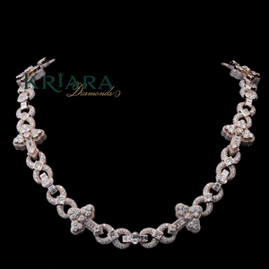 S925 Women's Rose Gold Plated Moissanite <b>Statement</b> <b>Necklace</b> Round Brilliant Cut Flower Design Pave Setting Luxury Link Chain - Product Image 2