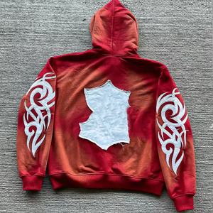 Custom High Quality Men 100% Cotton Fleece Loose Cropped Distressed Applique Patch Embroidery Acid Wash Breathable <b>Zip</b>-<b>Up</b> - Product Image 4