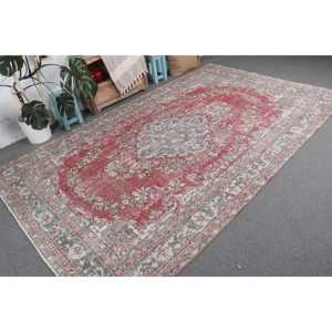 พรมขนาด 6.4x10.4 ฟุต, พรมวินเทจตุรกี, พรมลายดอกไม้สีแดง - Product Image 4