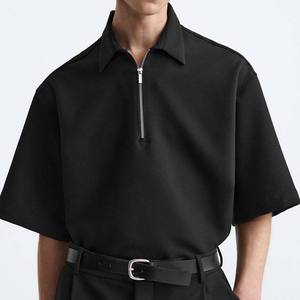 Camisetas Polo informales ajustadas de alta calidad para hombre, camisetas de algodón de talla grande con cuello vuelto, camisetas polo transpirables con cremallera en blanco para hombre - Product Image 3