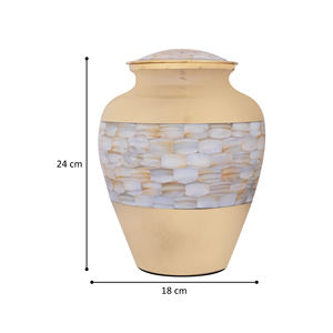 Urne funéraire en laiton fait à la main en nacre-Urne funéraire pour cendres humaines adaptée à l'enterrement au cimetière ou à la niche blanc et or - Product Image 4