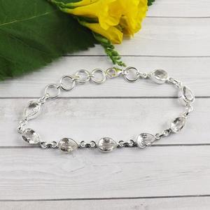 Beautiful Solid 925 Sterling <b>Silver</b> White Topaz Gemstone Handmade Fine <b>Silver</b> Tennis <b>Bracelet</b>-Trendy Party Gift Jewelry - Product Image 2
