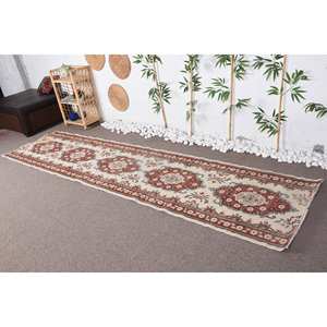 Alfombra clásica de lana turca Vintage Beige marrón 2,8X11,1 pies patrón de retales de tejido plano para sala de estar pasillo respaldo de látex - Product Image 3