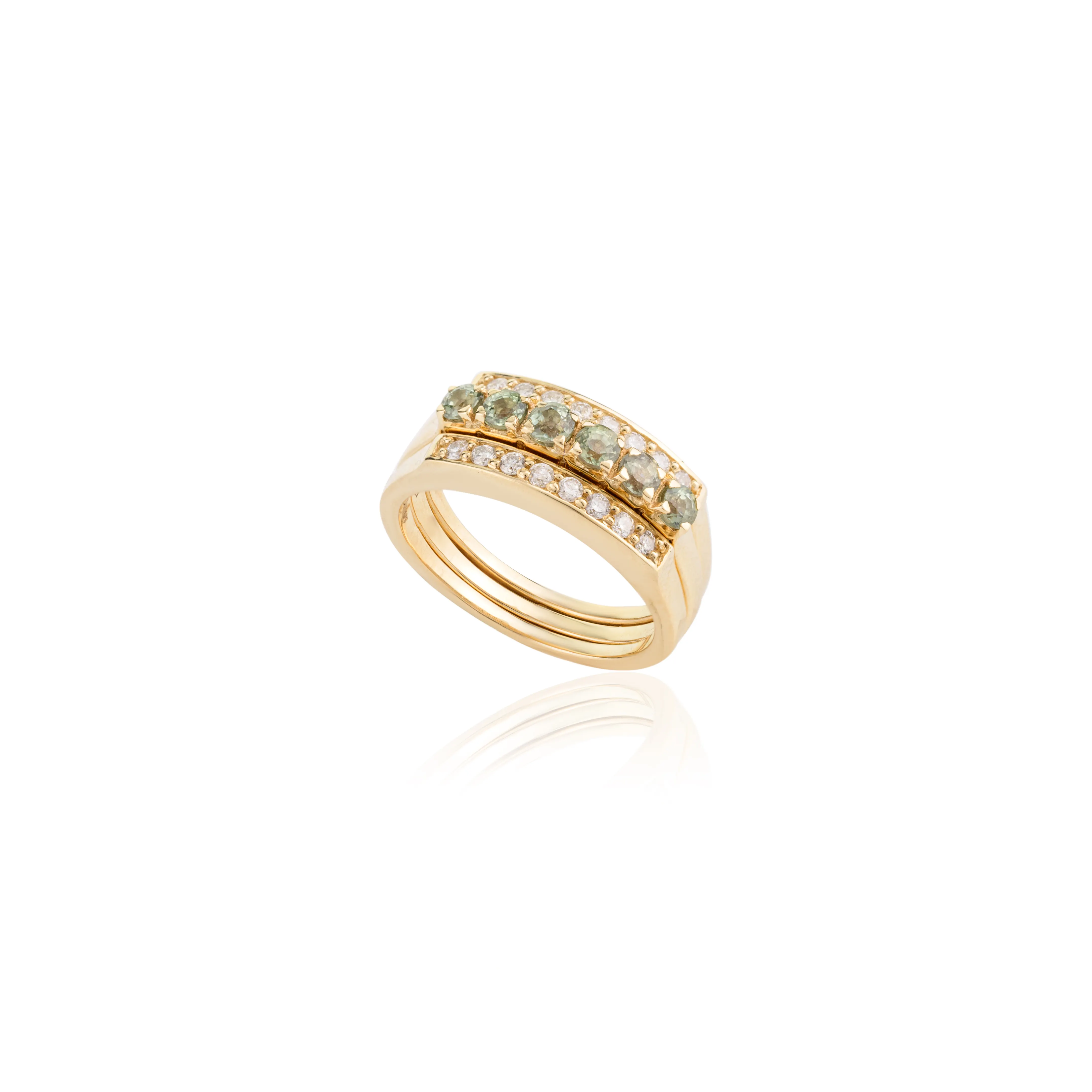 Anel de luxo com safira verde 100% natural e anel de ouro 14K para presente, joia de ouro amarelo maciço com remoção de diamantes, coleção de tendências