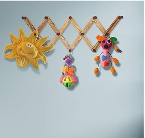 Expandable Wooden Coat <b>Rack</b> Hanger Accordion Wall Mounted Pine Wood Hooks Handmade Vintage Expanding for Hats Bags & Rooms - Product Image 2