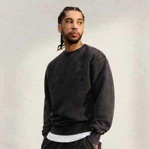 Sudadera de cuello redondo de gran tamaño lavada con ácido de tela suave en blanco de diseño OEM, sudadera de manga larga con Jersey personalizado Unisex para hombre - Product Image 1