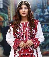 Robe longue bohème brodée pour femme, manches longues, col en V, coupe ample, motif géométrique en coton, tenue décontractée quotidienne, blanc et rouge