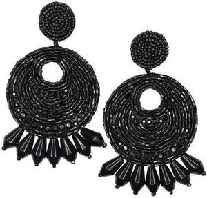 Boucles d'oreilles pendantes en perles noires de luxe brodées à la main avec du luxe de l'Inde Style tendance - Product Image 1