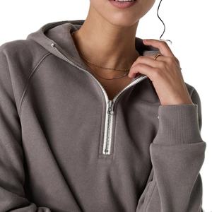 Women's Custom Cotton Track Suit Joggers New Winter Half Zip Hooded Sweatshirt Autumn/Winter All Sizes Hood Solid Pattern - Product Image 4