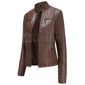 Venta caliente Ropa de mujer Chaqueta de cuero Nueva moda Mujer Chaqueta de cuero Chaquetas de cuero a prueba de viento - Product Image 3