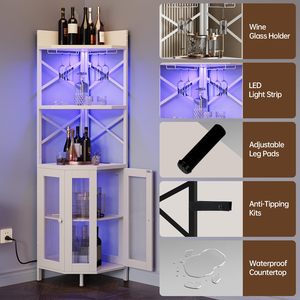Mueble Bar Esquinero Industrial con Luces LED, Puertas de Vidrio Acanalado, Mueble Bar de Madera con Estante para Licores y Vinos para el Hogar DR534 - Product Image 4