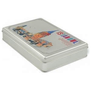 Boîte-cadeau rectangulaire en étain argenté mat personnalisée, imprimée, 200x300x46 mm, qualité alimentaire - Product Image 3