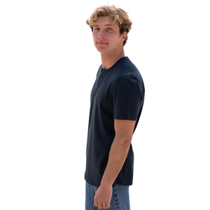 Camiseta Henley de Manga Corta para Hombre, Azul Marino, Algodón Orgánico de Lujo, Dobladillo Curvo, Preencogida, Premium, Transpirable - Product Image 5