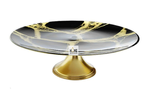 Bol en bois d'acacia de forme ronde avec base plaquée or en fonte d'aluminium et fleurs et feuilles en laiton Bol de service design attrayant - Product Image 3