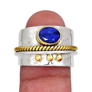 Anillo de Boda de Plata de Ley 925 Chapado en Oro de 18K con Labradorita Azul Fuego Natural de Corte Ovalado y Zirconia, Engaste de Bisel, Moderno para Fiestas - Product Image 2