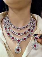 Ensemble de collier de mariée à trois rangs en diamant américain taille étoile avec boucles d'oreilles, ensemble de bijoux de luxe parfait pour les soirées, les mariages