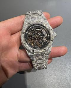 Montre Iced Out VVS Moissanite, buste automatique blanc vers le bas diamant, montre-bracelet mécanique, montre de luxe en diamant bijoux Hip Hop - Product Image 5