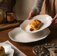 Assiette en céramique vintage à bord perlé, de luxe, profonde, pour servir des plats occidentaux et des desserts